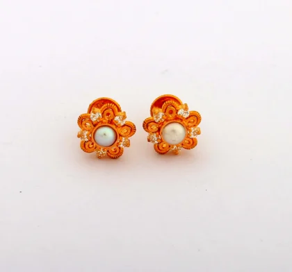 18K Yellow Pearl Stud Earrings | Etsy | Gold earrings designs, Pearl stud  earrings, Indian jewelry earrings